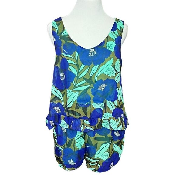 Judith March Ruffle Romper Blue Floral M - Picture 1 of 6